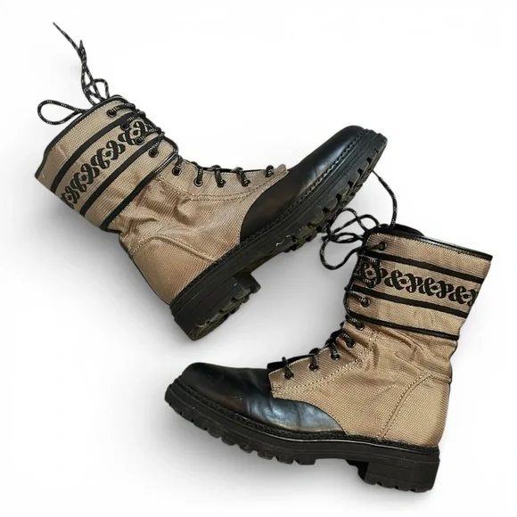 Tan & Black Combat Boots Size 11 Lace-Up Zip Military Style - Picture 2 of 3